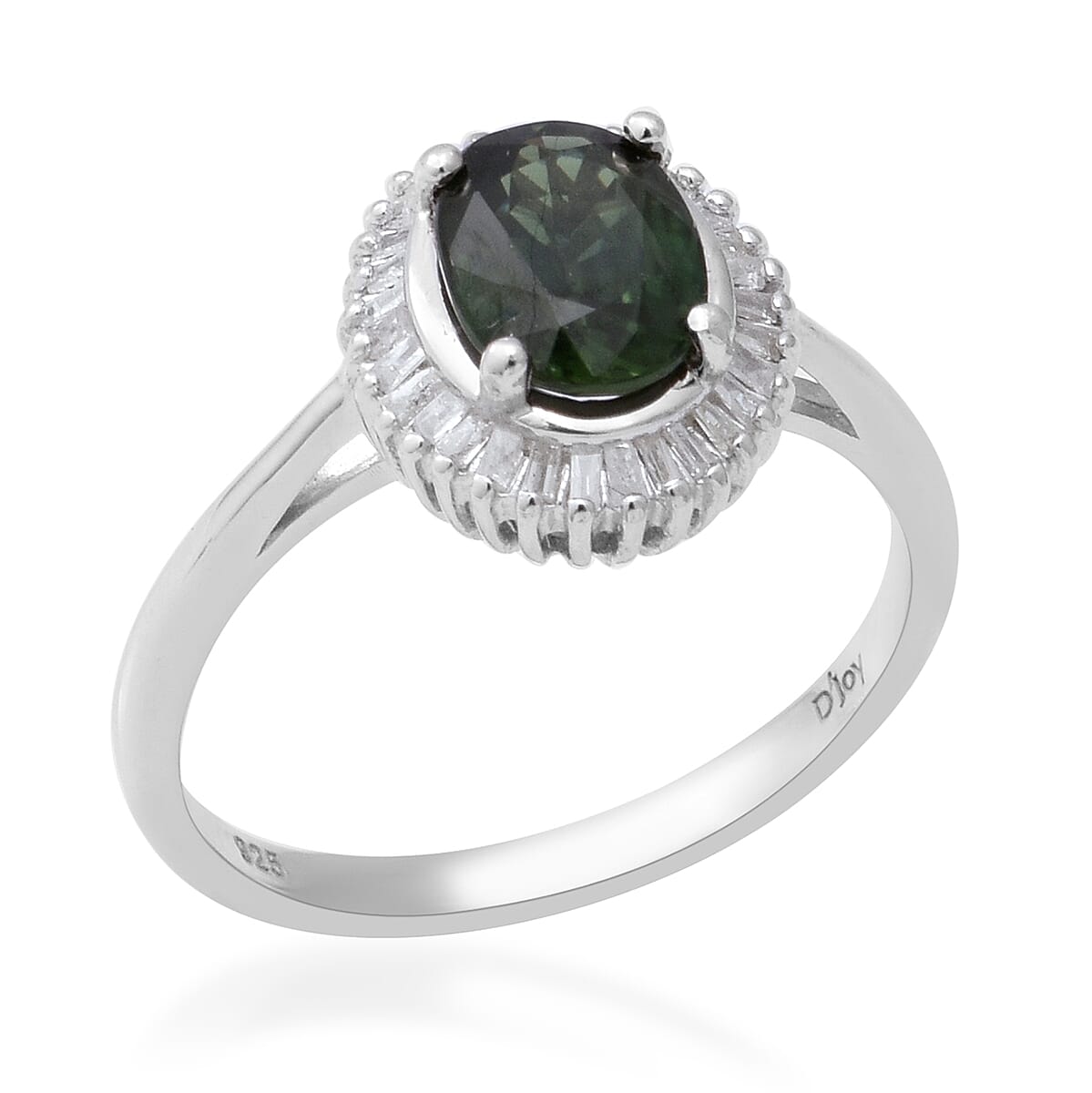 Green Sapphire and Diamond Ring in Platinum Over Sterling Silver (Size 6.0) 1.90 ctw image number 2