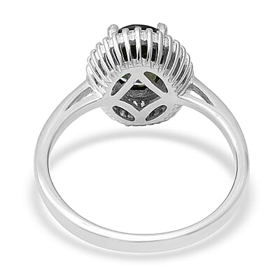 Green Sapphire and Diamond Ring in Platinum Over Sterling Silver (Size 6.0) 1.90 ctw