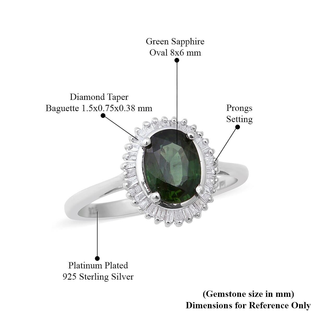 Green Sapphire and Diamond Ring in Platinum Over Sterling Silver (Size 6.0) 1.90 ctw image number 4