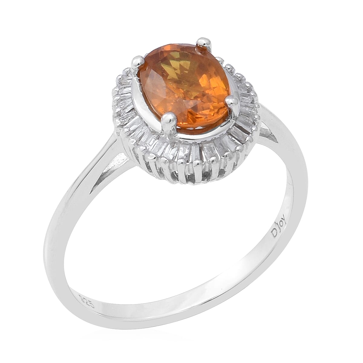 D'Joy Orange Sapphire and Diamond Halo Ring in Platinum Over Sterling Silver (Size 9.0) 1.90 ctw image number 2