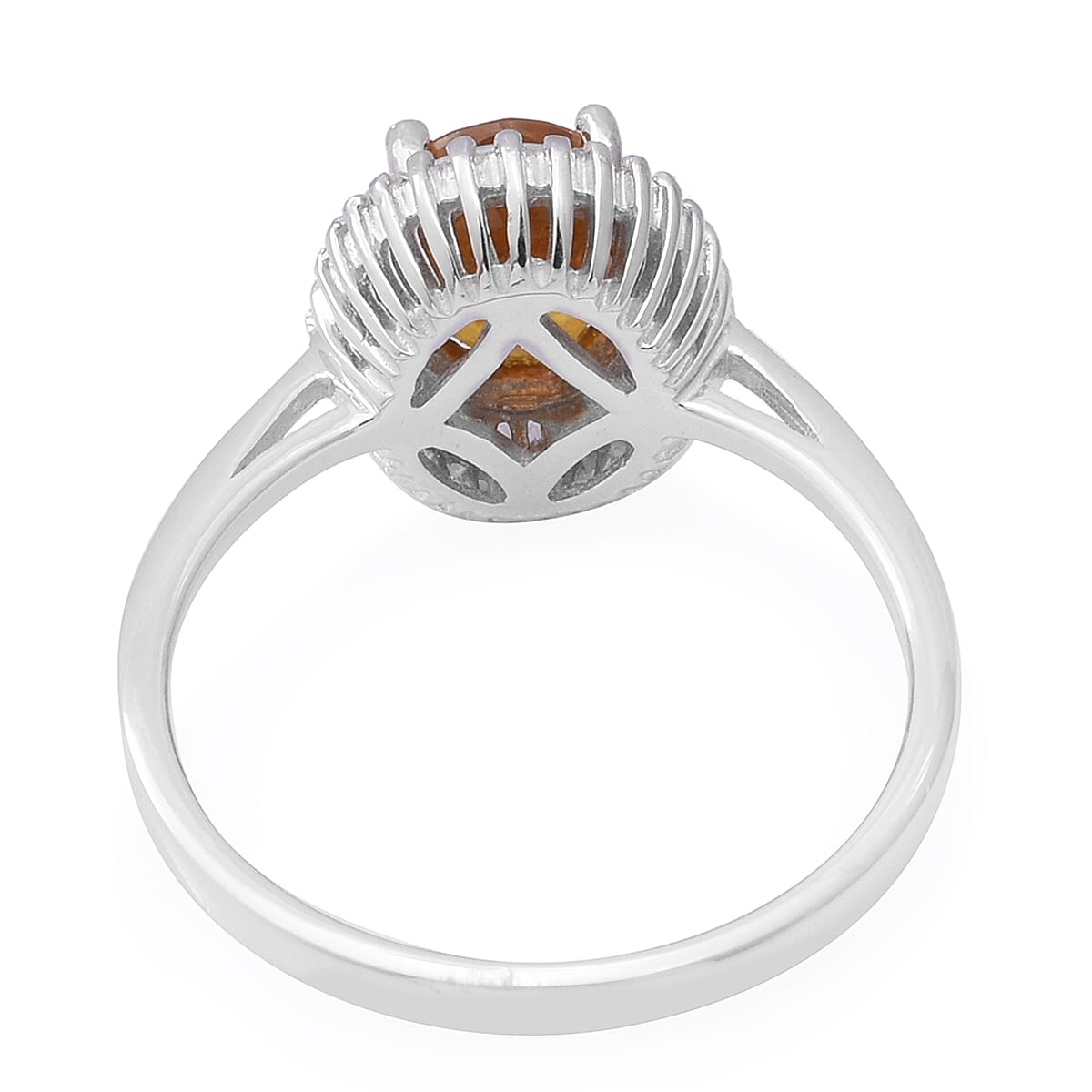 D'Joy Orange Sapphire and Diamond Halo Ring in Platinum Over Sterling Silver (Size 9.0) 1.90 ctw image number 3