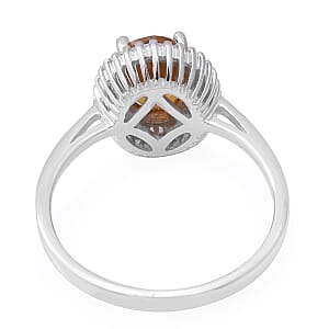 D'Joy Orange Sapphire and Diamond Halo Ring in Platinum Over Sterling Silver (Size 9.0) 1.90 ctw