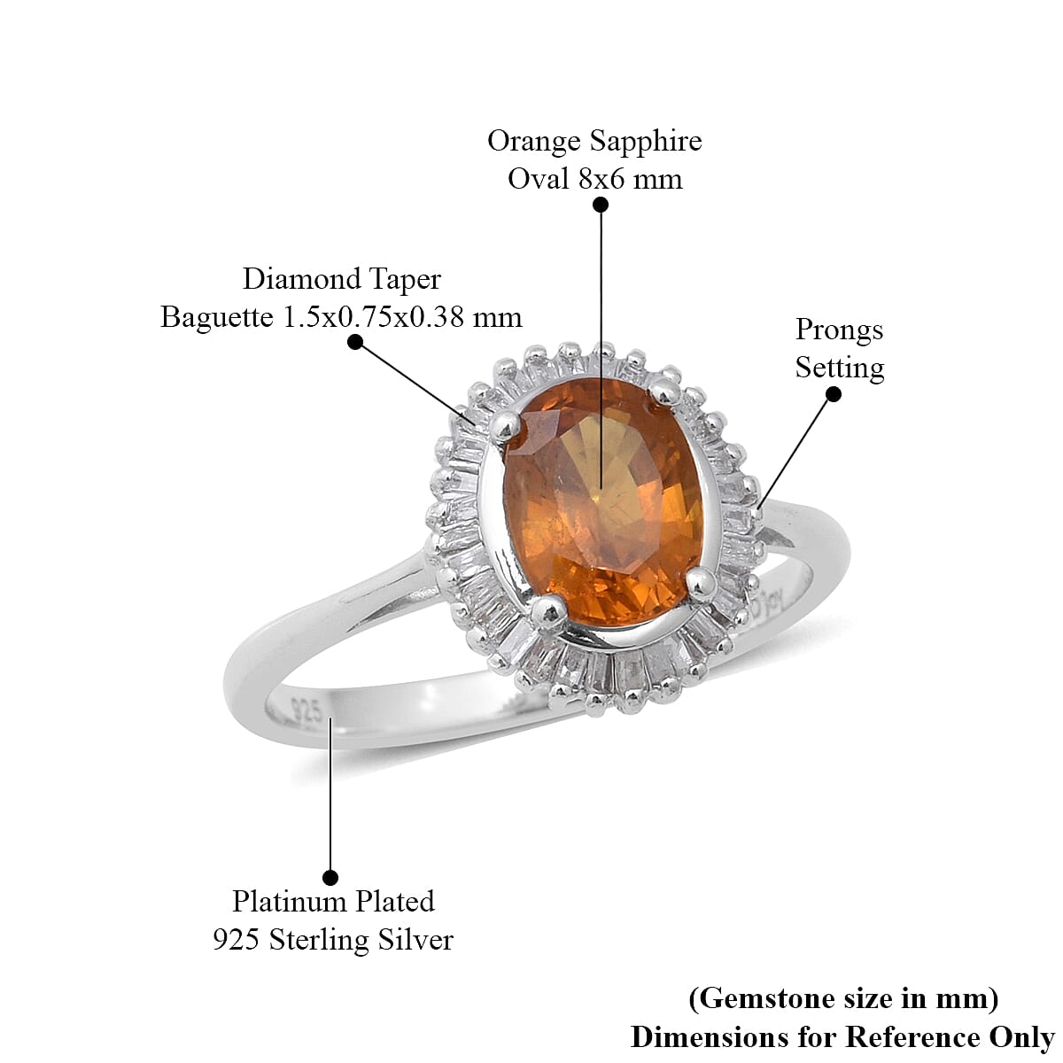 D'Joy Orange Sapphire and Diamond Halo Ring in Platinum Over Sterling Silver (Size 9.0) 1.90 ctw image number 4