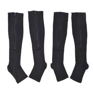Set of 2 Pairs Black Zipper Compression Socks with Open Toe (S/M)-15-20mmHg