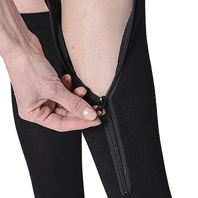 Set of 2 Pairs Black Zipper Compression Socks with Open Toe (S/M)-15-20mmHg