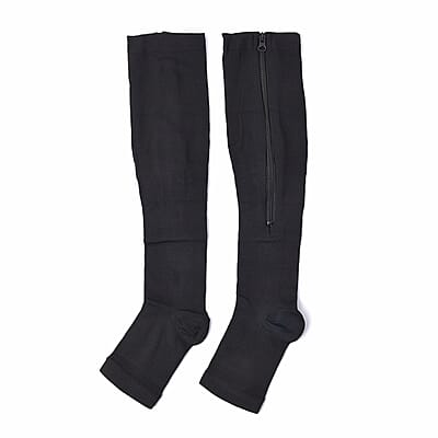 Set of 2 Pairs Black Zipper Compression Socks with Open Toe (S/M)-15-20mmHg