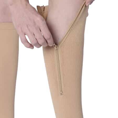 Set of 2 Pairs Brown Zipper Compression Socks with Open Toe (S/M)-15-20mmHg image number 3