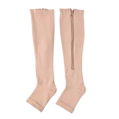 Set of 2 Pairs Brown Zipper Compression Socks with Open Toe (S/M)-15-20mmHg image number 4