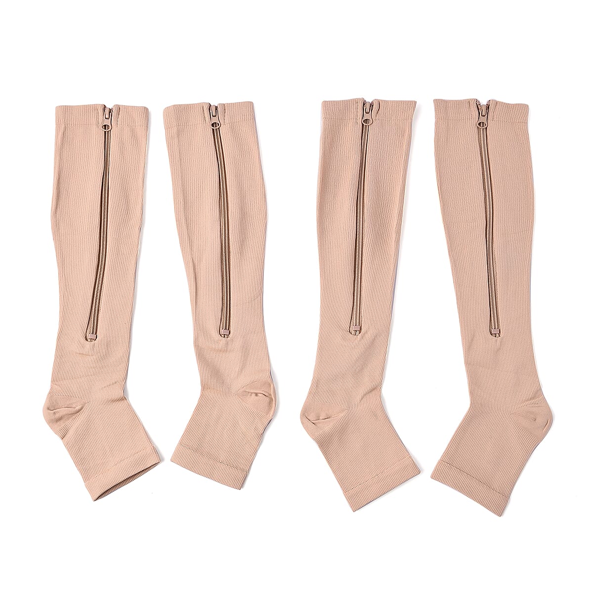 Set of 2 Pairs Brown Zipper Compression Socks with Open Toe (L/XL)-15-20mmHg image number 0