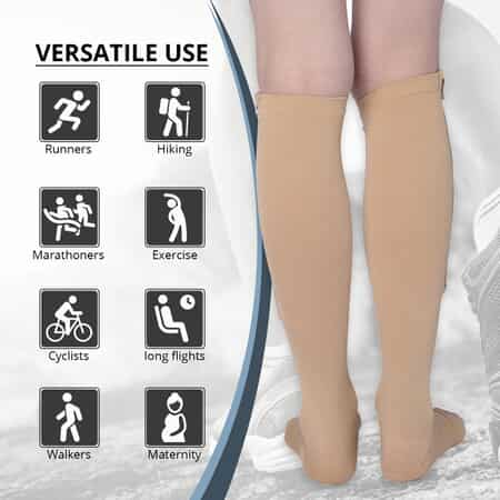 Set of 2 Pairs Brown Zipper Compression Socks with Open Toe (L/XL)-15-20mmHg image number 2