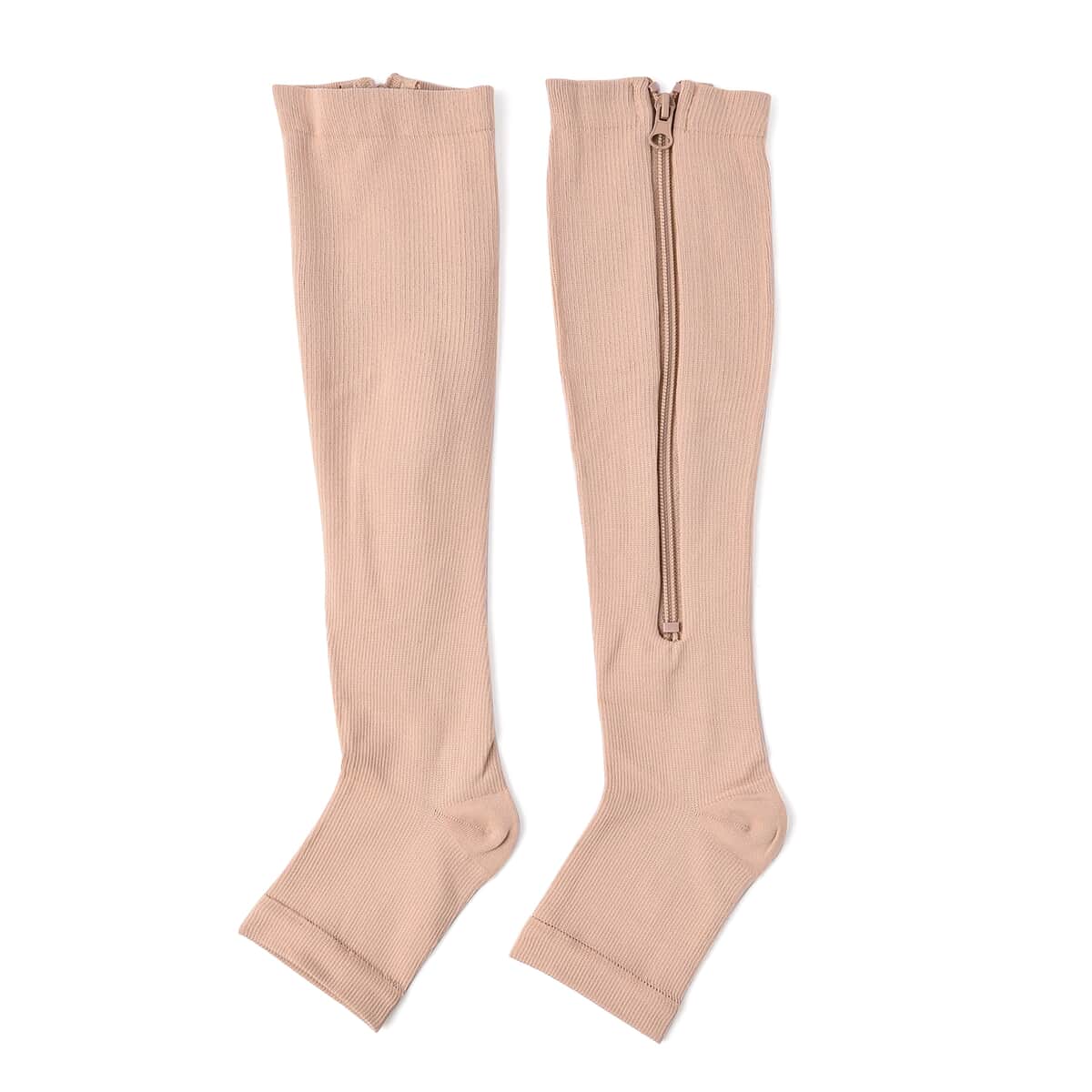 Set of 2 Pairs Brown Zipper Compression Socks with Open Toe (L/XL)-15-20mmHg image number 4