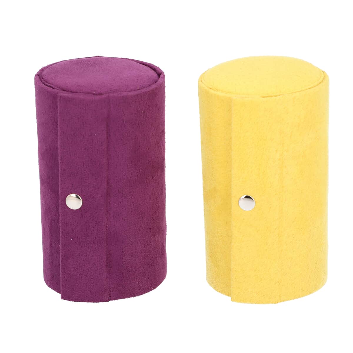 Set of 2 Purple and Golden Velvet Cylinder Shape 3 Layer Jewelry Organizer with Top Cap and Snap Button image number 1