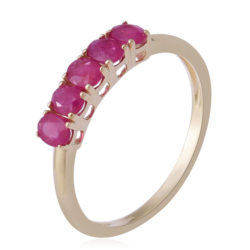 Premium Royal Thai Ruby 1.10 ctw 5 Stone Ring in 10K Yellow Gold (Size 10.0) 