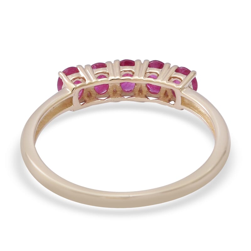 Premium Royal Thai Ruby 1.10 ctw 5 Stone Ring in 10K Yellow Gold (Size 10.0) 
