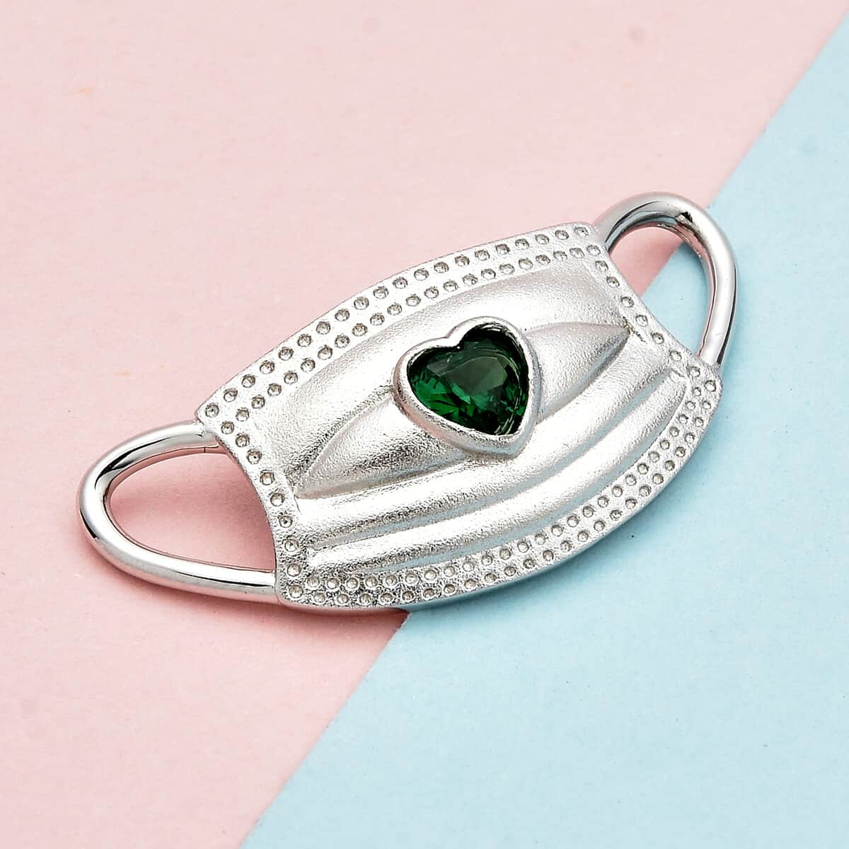 HERO CHARMS Simulated Green Diamond Mask Pendant Charm in Sterling Silver image number 1