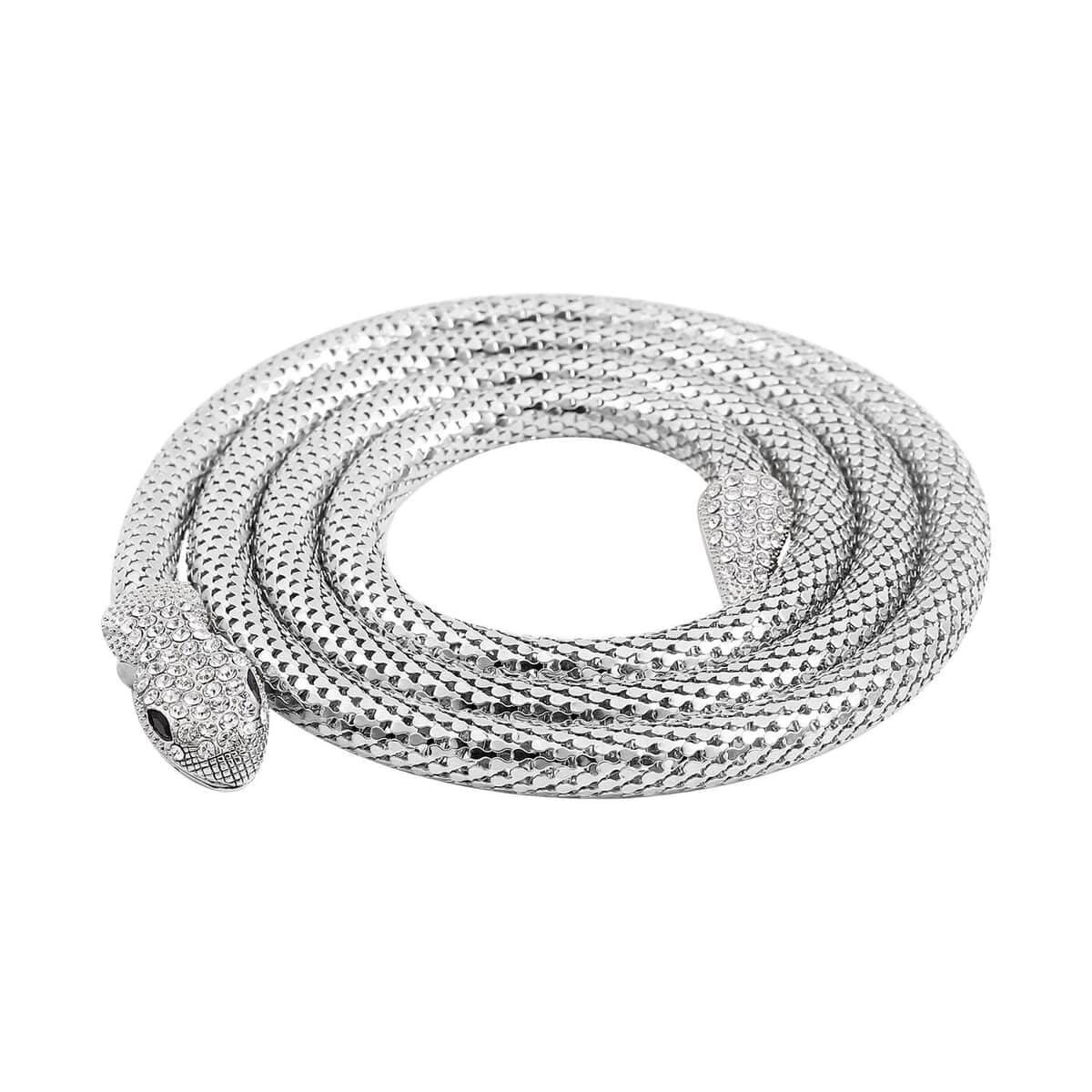 Resin and White Austrian Crystal Snake Necklace 51 Inches in Silvertone image number 0