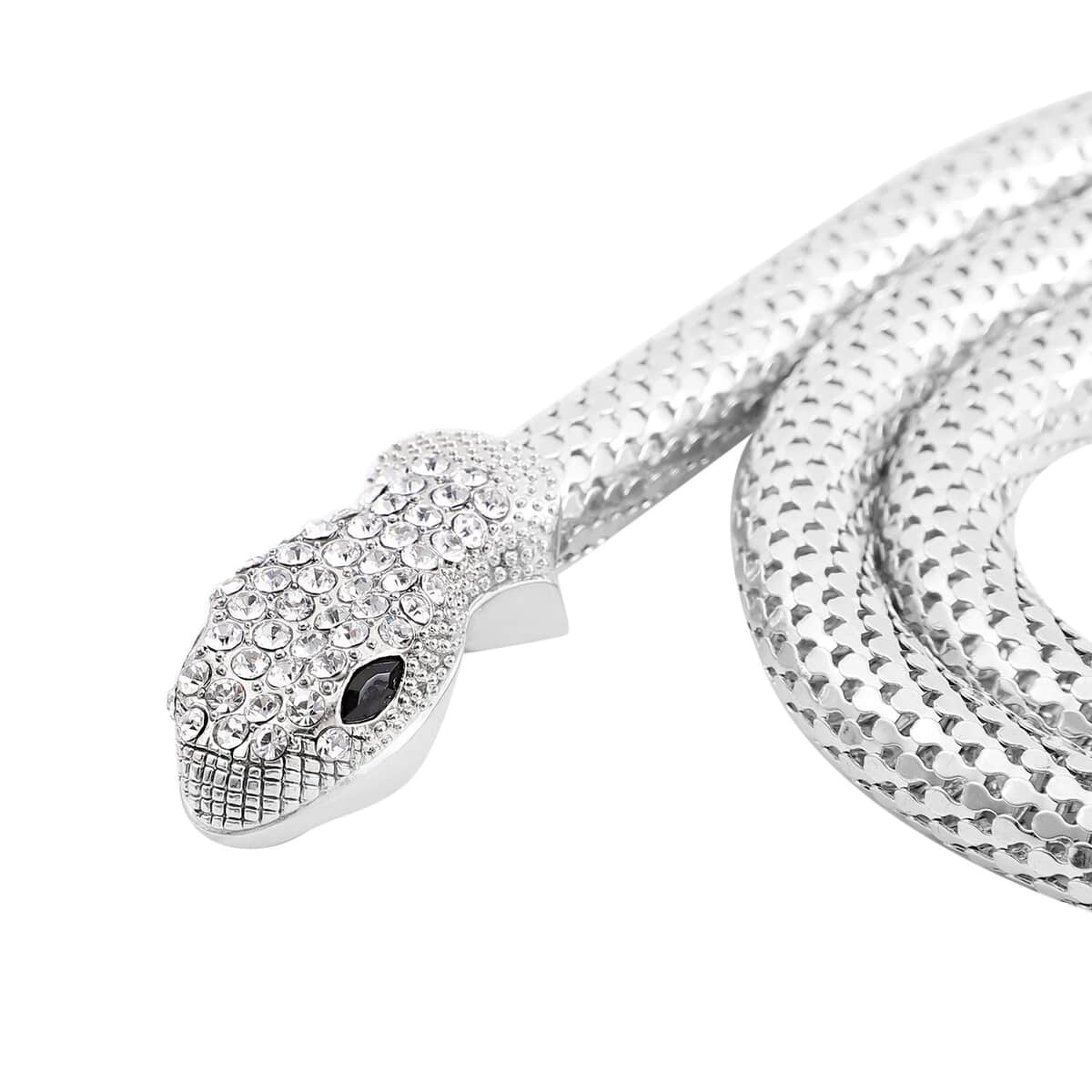 Resin and White Austrian Crystal Snake Necklace 51 Inches in Silvertone image number 2