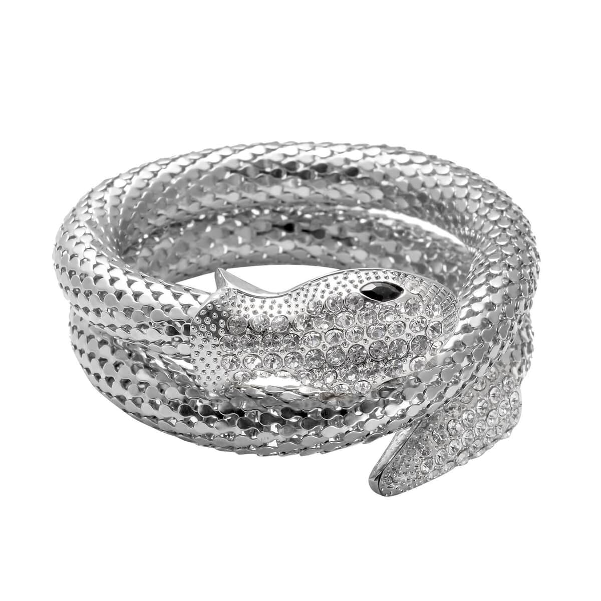 Resin and Simulated Mystic White Crystal Snake Bracelet in Rosetone (6.50 In) image number 3