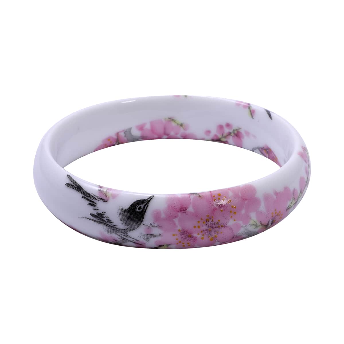 Ceramic Bird and Flower Pattern Bangle Bracelet (8.25 In) image number 0