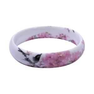 Ceramic Bangle Bracelet, Flower Bangles, Bird Pattern Bracelet, Floral Jewelry For Women (8.25 In)