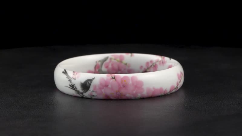 Ceramic Bird and Flower Pattern Bangle Bracelet (8.25 In)