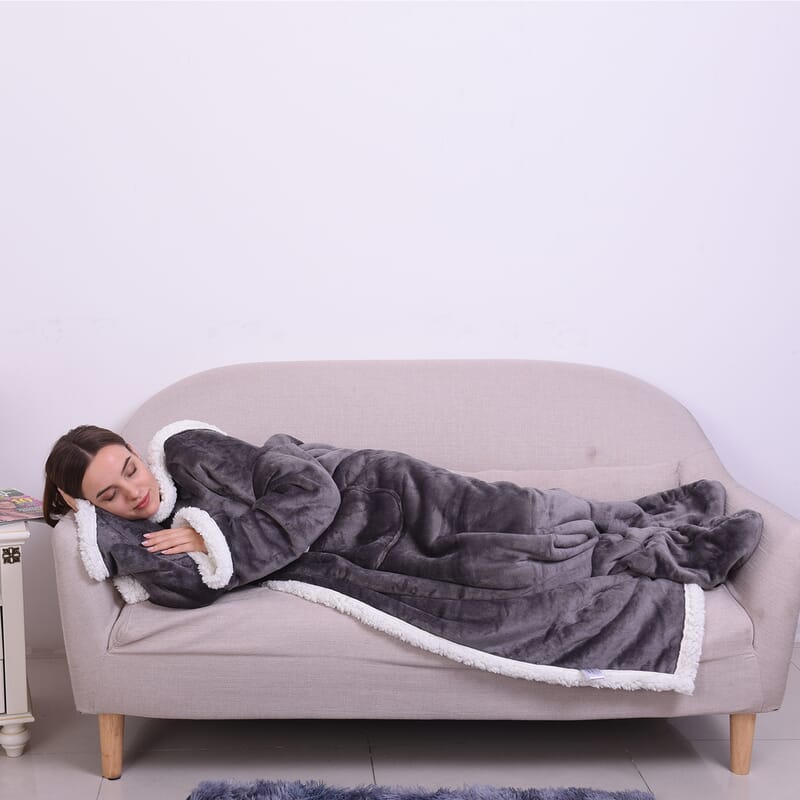 Homesmart Dark Gray and White Super Soft Flannel-Sherpa TV Blanket