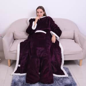 Homesmart Dark Purple and White Super Soft Flannel-Sherpa TV Blanket (100% Microfiber)