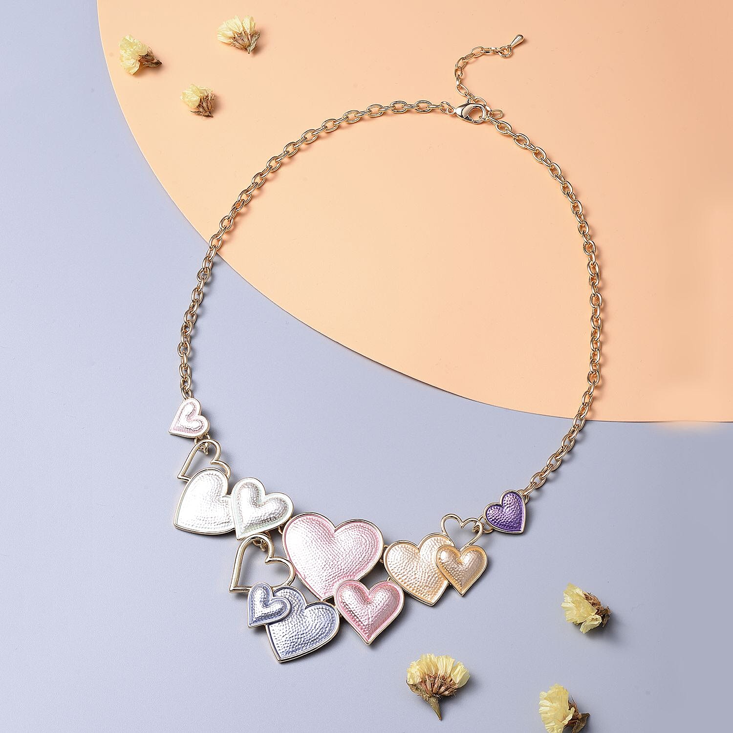 Enameled Heart Necklace 20-22 Inches in Goldtone