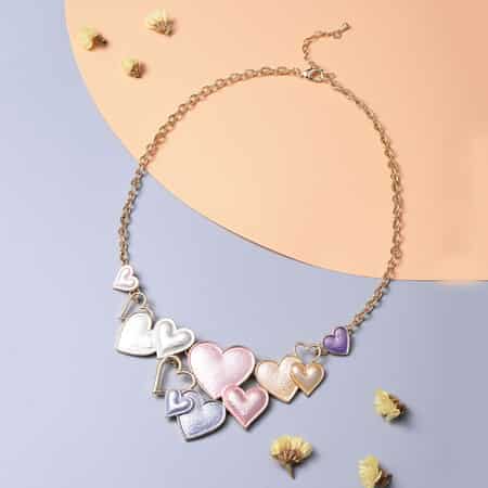 Enameled Heart Necklace 20-22 Inches in Goldtone image number 1