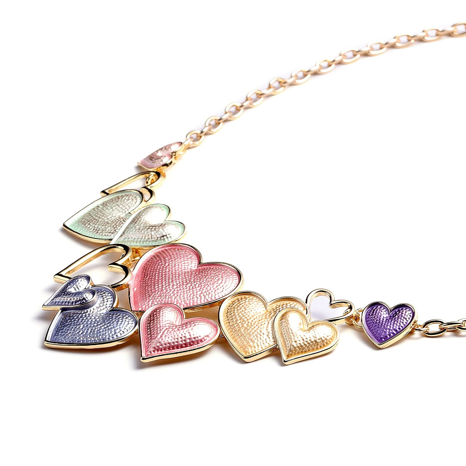 Enameled Heart Necklace 20-22 Inches in Goldtone
