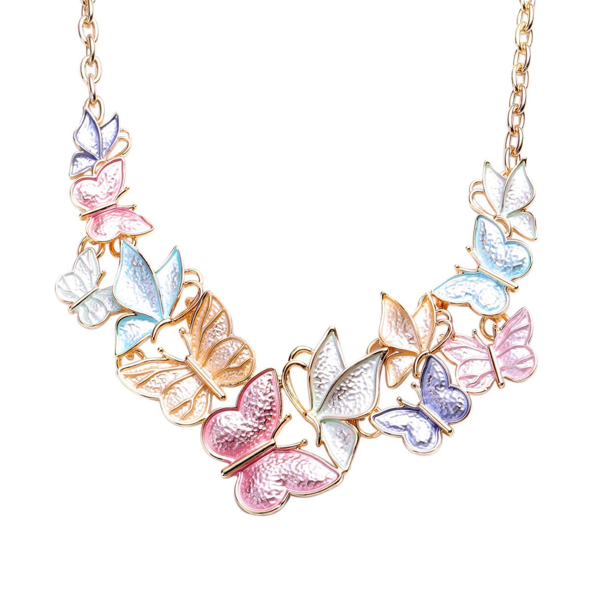 Enameled Butterfly Necklace 20-22 Inches in Goldtone image number 0