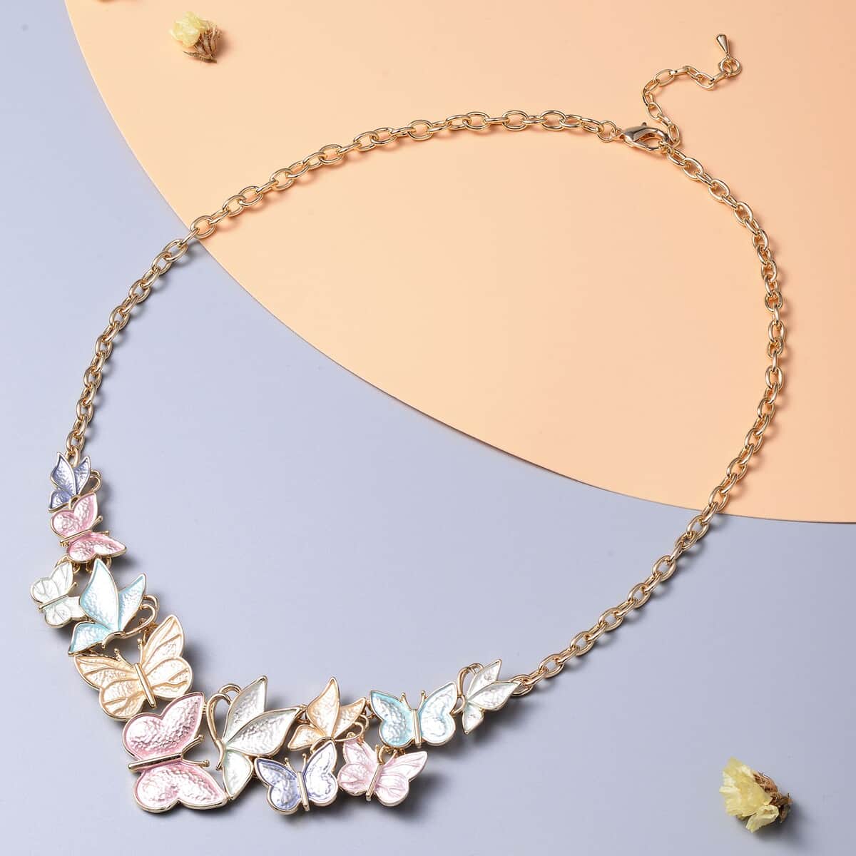 Enameled Butterfly Necklace 20-22 Inches in Goldtone image number 1
