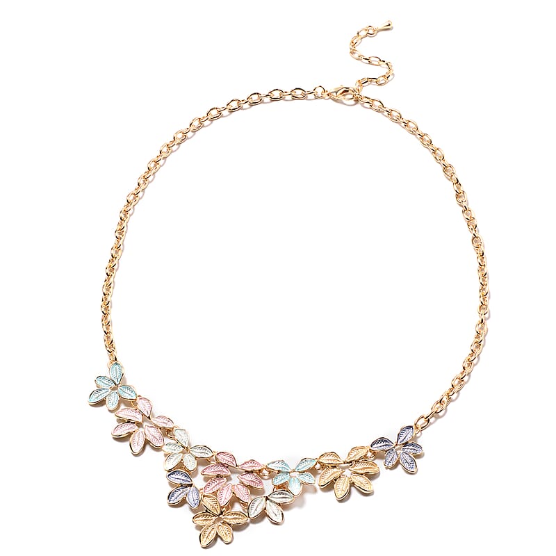 Enameled Leaf Necklace 20-22 Inches in Goldtone
