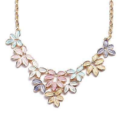 Enameled Leaf Necklace 20-22 Inches in Goldtone