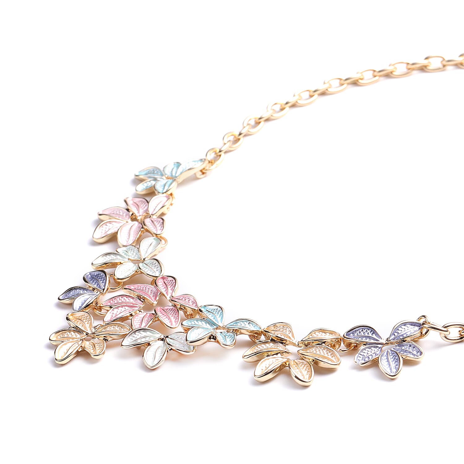Enameled Leaf Necklace 20-22 Inches in Goldtone