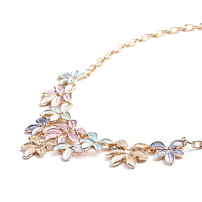 Enameled Leaf Necklace 20-22 Inches in Goldtone