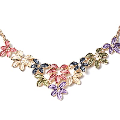 Enameled Leaf Necklace 20-22 Inches in Goldtone