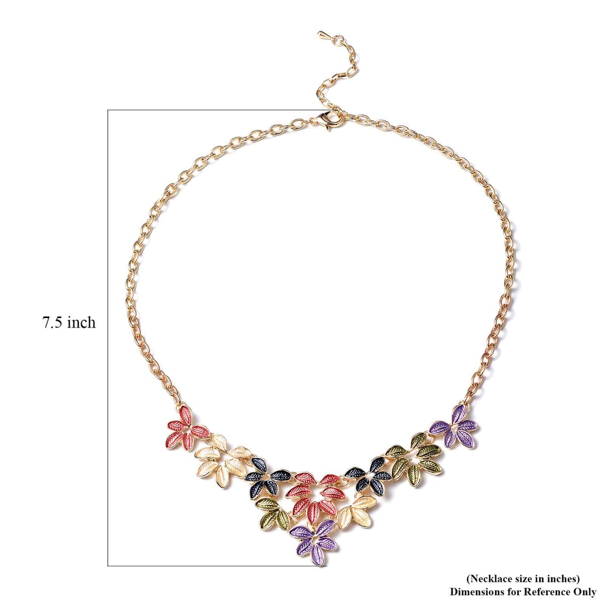 Enameled Leaf Necklace 20-22 Inches in Goldtone image number 5