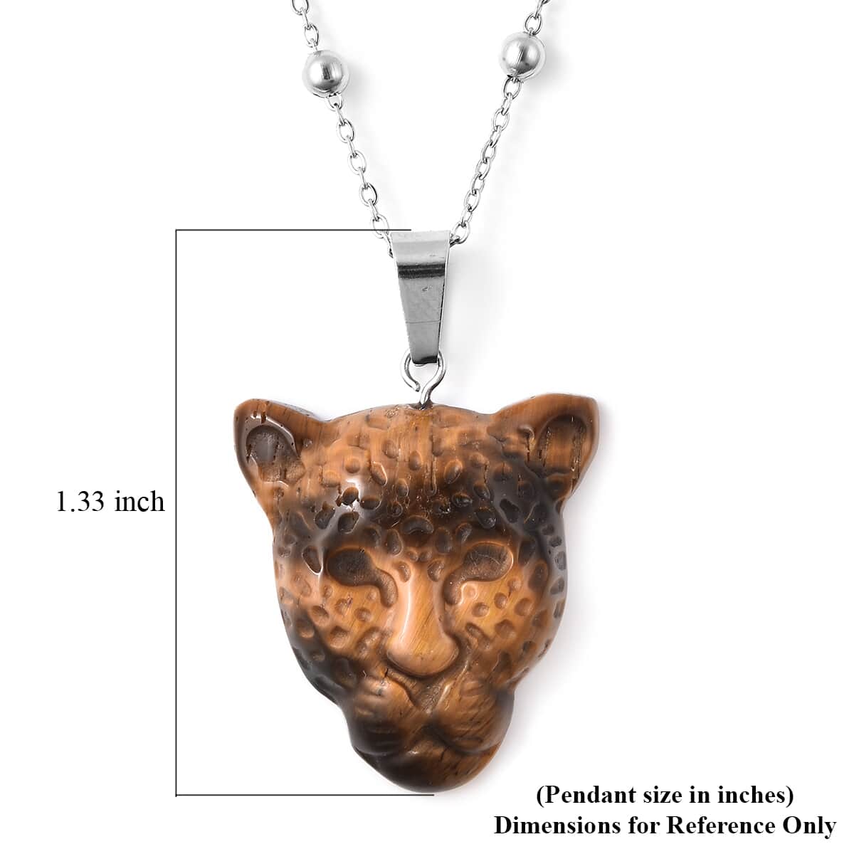 20.45 ctw South African Yellow Tiger Eye Leopard Head Pendant With Necklace 24 Inch in Stainless Steel image number 4