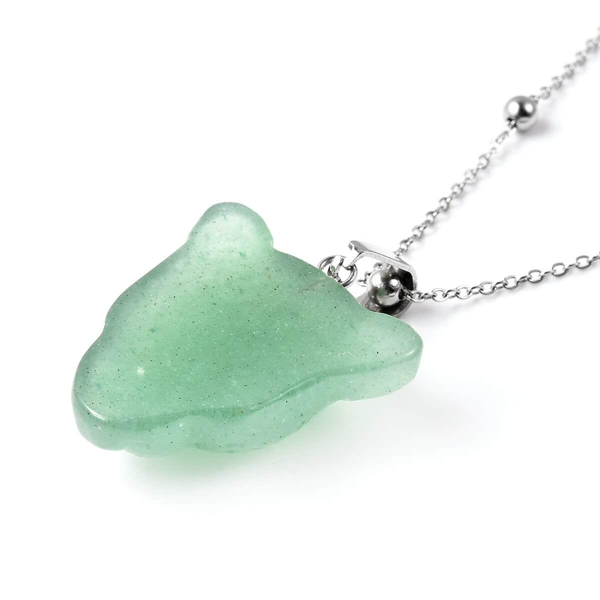 Green Aventurine Leopard Head Pendant With Necklace 24 Inches in Stainless Steel 24.70 ctw image number 3