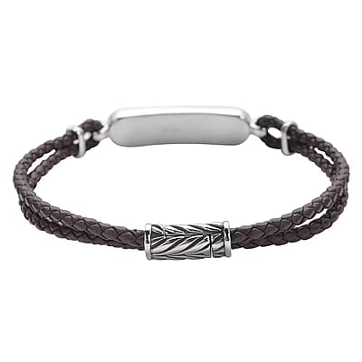 Yellow Tiger's Eye Genuine Leather Men's Bracelet in with Magnetic Lock Black Oxidized Stainless Steel (8.00 In) 19.15 ctw