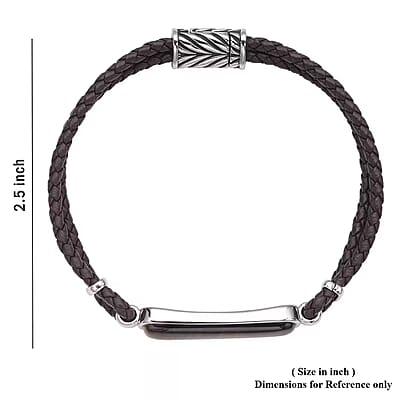 Yellow Tiger's Eye Genuine Leather Men's Bracelet in with Magnetic Lock Black Oxidized Stainless Steel (8.00 In) 19.15 ctw