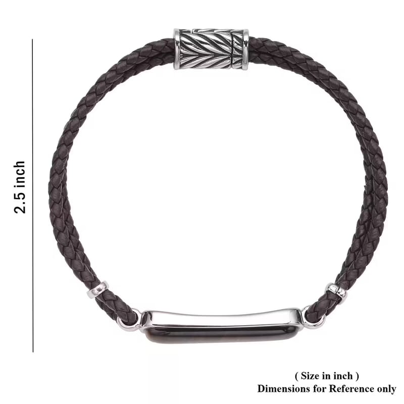 Yellow Tiger's Eye Genuine Leather Men's Bracelet in with Magnetic Lock Black Oxidized Stainless Steel (8.00 In) 19.15 ctw