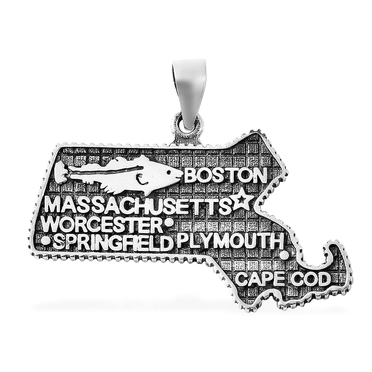 Massachusetts State Map Pendant in Sterling Silver 5.50 Grams