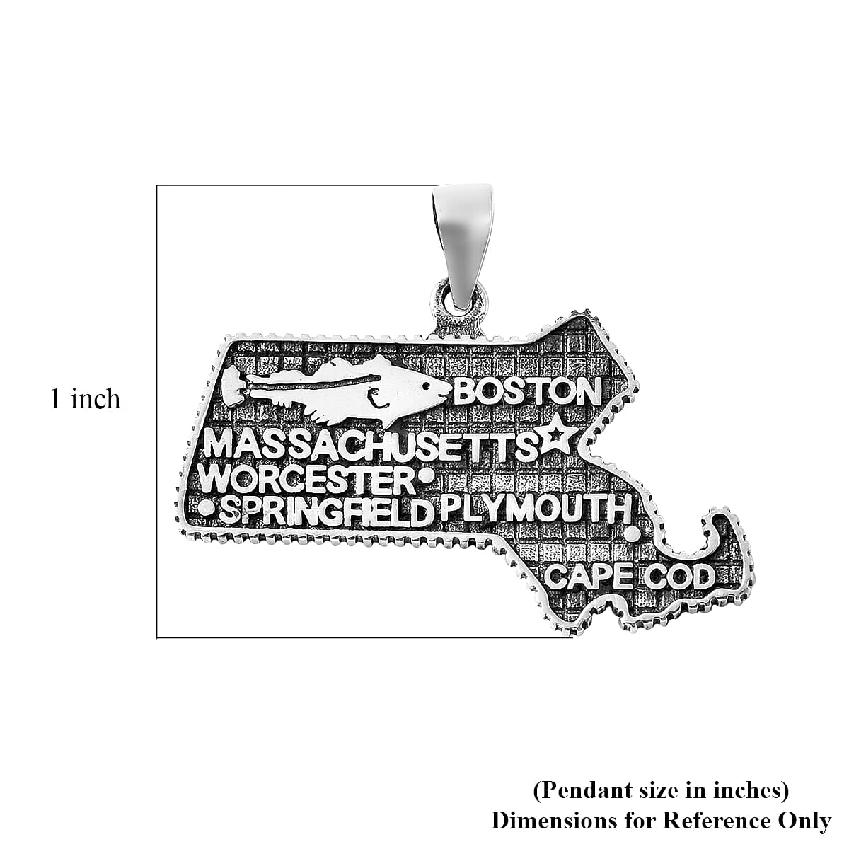 Massachusetts State Map Pendant in Sterling Silver 5.50 Grams