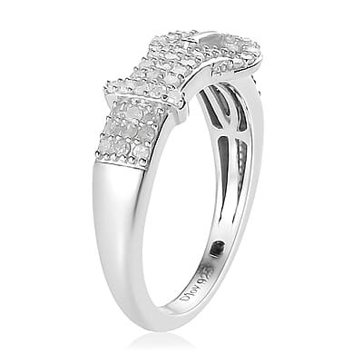 Diamond Buckle Ring in Rhodium & Platinum Over Sterling Silver (Size 6.0) 0.50 ctw