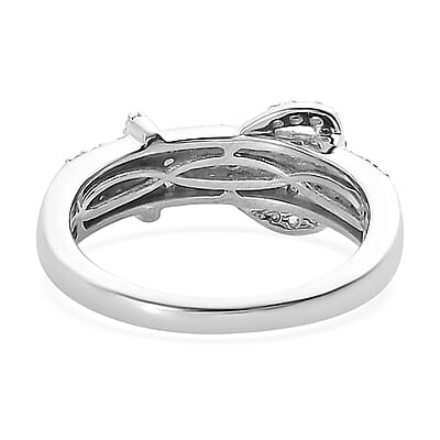 Diamond Buckle Ring in Rhodium & Platinum Over Sterling Silver (Size 6.0) 0.50 ctw