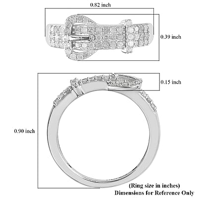 Diamond Buckle Ring in Rhodium & Platinum Over Sterling Silver (Size 6.0) 0.50 ctw
