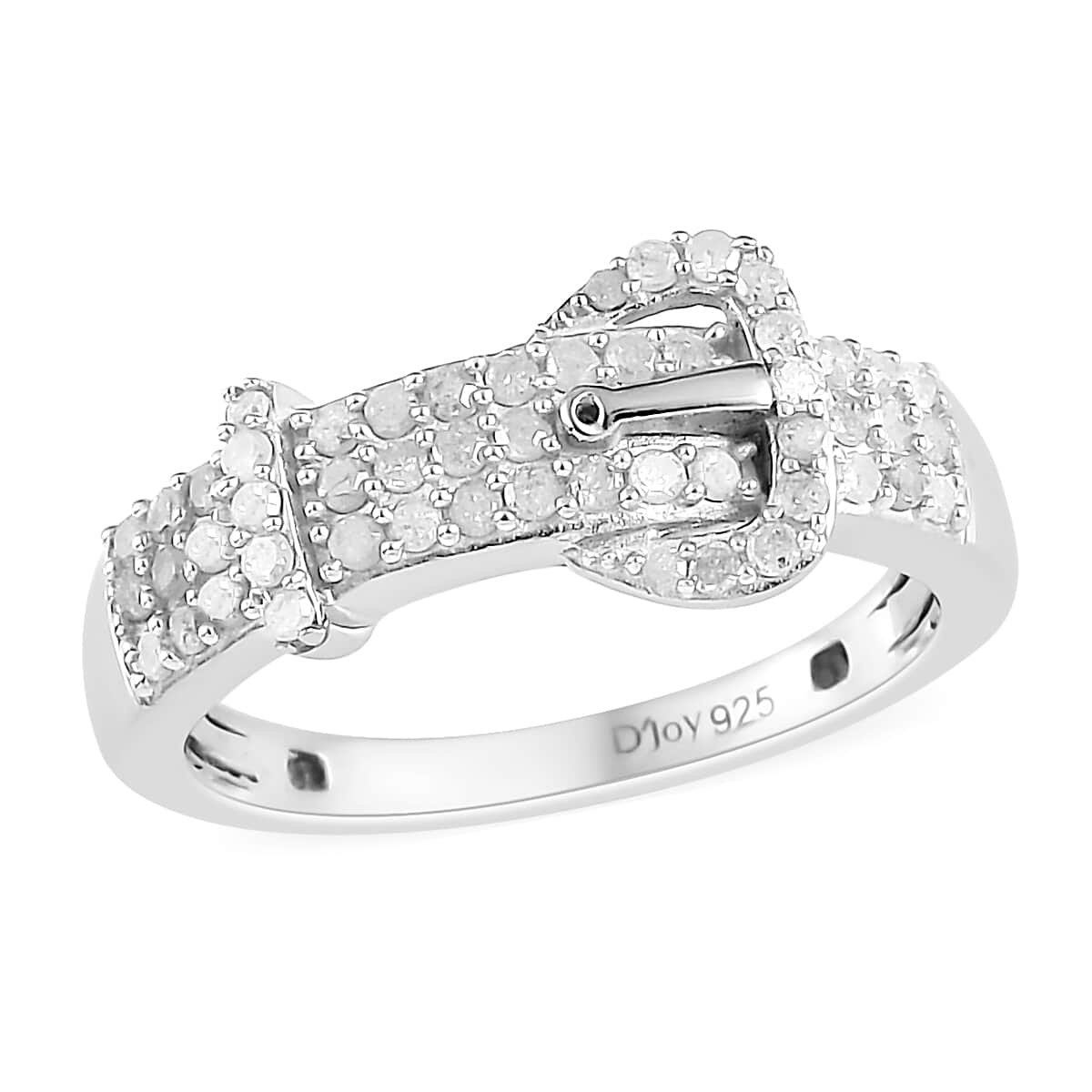 Diamond Buckle Ring in Rhodium and Platinum Over Sterling Silver (Size 7.0) 0.50 ctw image number 0