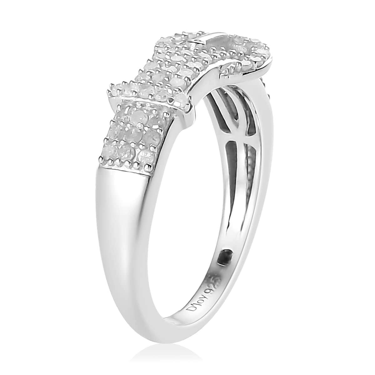 Diamond Buckle Ring in Rhodium and Platinum Over Sterling Silver (Size 7.0) 0.50 ctw image number 3